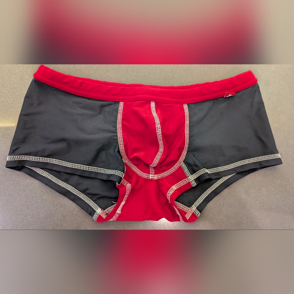 Andrew Christian Red and Black Swim Trunks